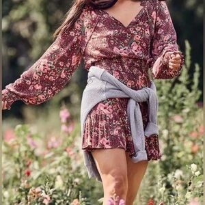 NWOT  Aerie Floral Mini Ruffle Long Balloon  Sleeves  Dress Sz XS